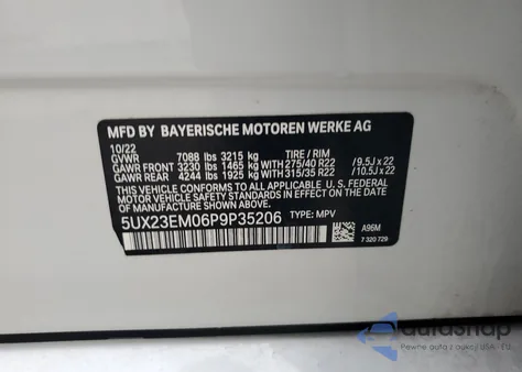 2023 BMW X7 xDrive40I z USA, uszkodzony, nr VIN 5UX23EM06P9P35206
